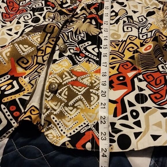 Kaktus Wearable Art woman's geometric tribal pattern lightweight button jacket L - Picture 14 of 14